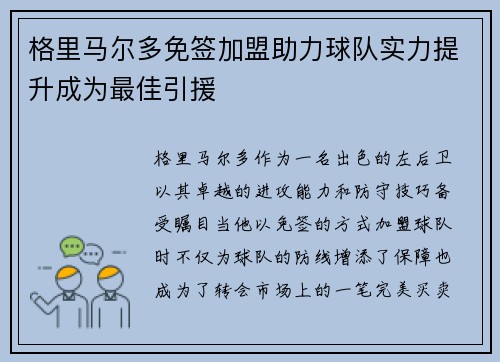 格里马尔多免签加盟助力球队实力提升成为最佳引援