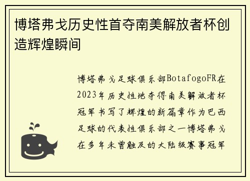 博塔弗戈历史性首夺南美解放者杯创造辉煌瞬间